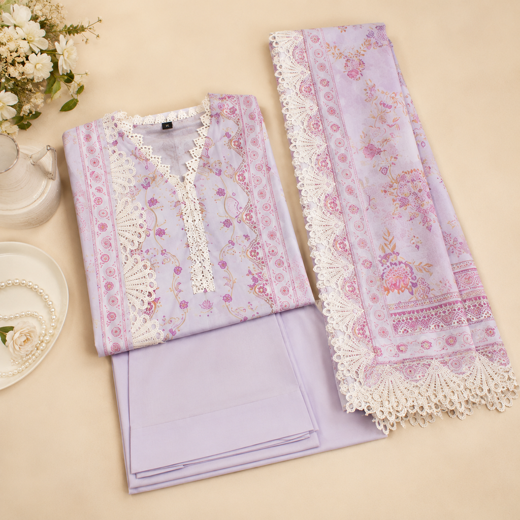 Lavender Bloom Premium Lawn – Unstitched 3 Piece Suit