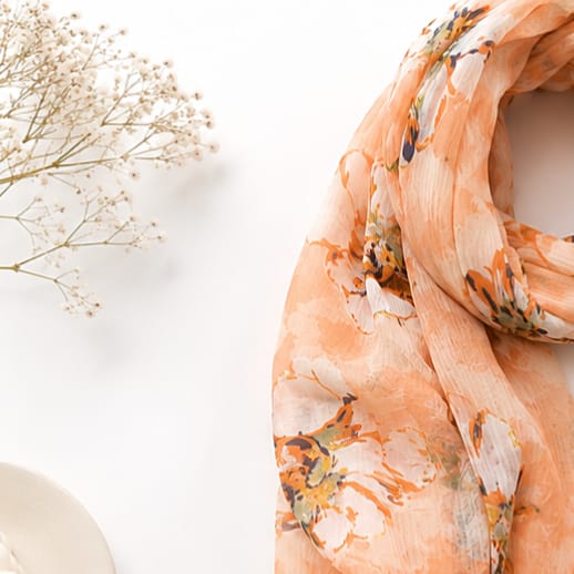 Peach Floral Tassel Stole